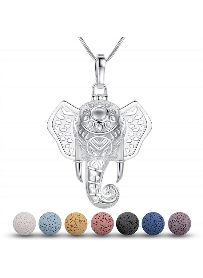 INFUSEU Elephant Essential Oil Diffuser Necklace Aromatherapy Lava Stone Jewelry for Women Girls, Good Luck Animal Pendant, 7pcs Lava Rocks, 24" Snake Chain - Image 1