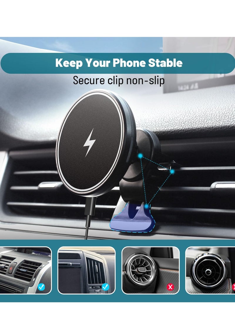Wireless Car Charger Phone Mount, Compatible with MagSafe Car Charger, Fast Wireless Charging Magnets, Dashboard Mount, Compatible with iPhone Samsung Galaxy Google, LG,etc