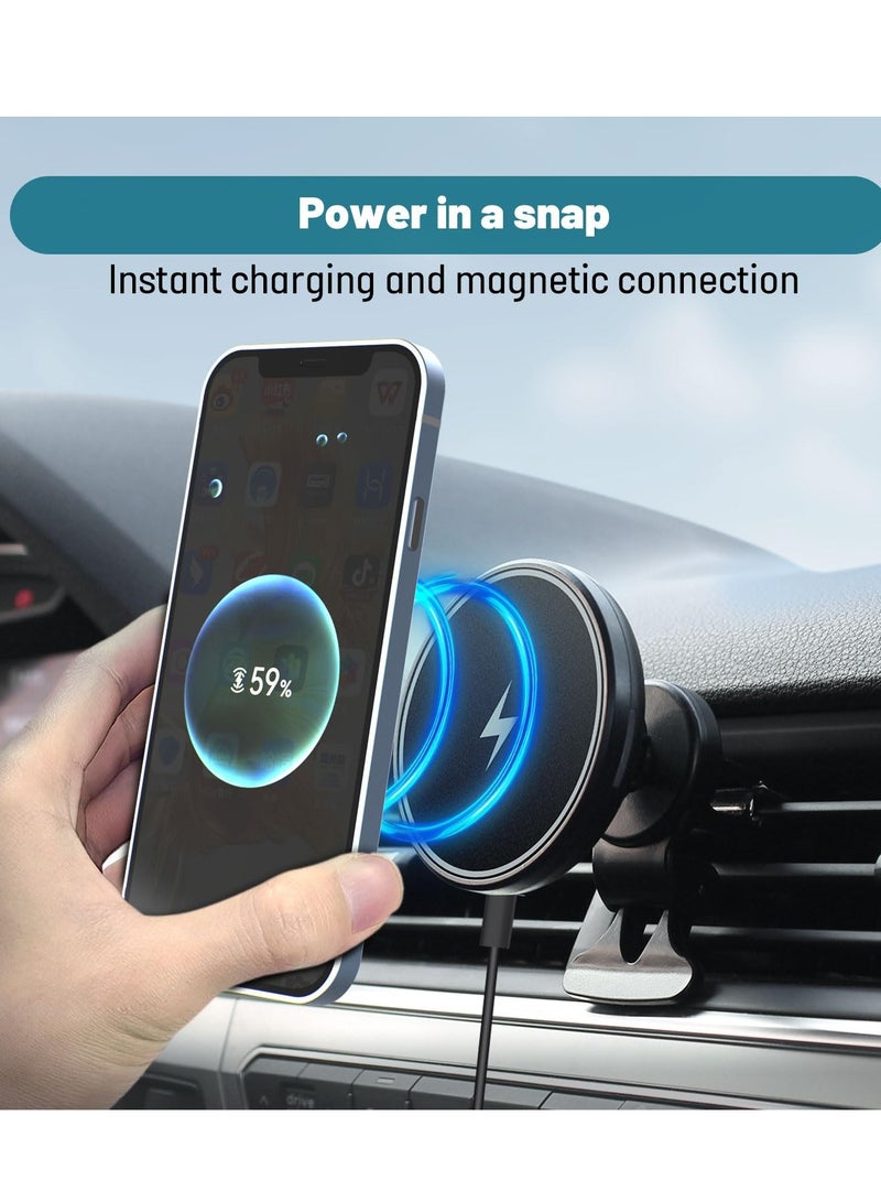 Wireless Car Charger Phone Mount, Compatible with MagSafe Car Charger, Fast Wireless Charging Magnets, Dashboard Mount, Compatible with iPhone Samsung Galaxy Google, LG,etc