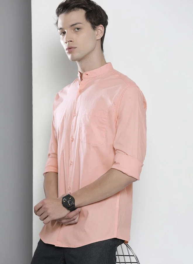 The Indian Garage Co Peach Men Peach Regular Fit Solid Shirt for Men | Best Price UAE