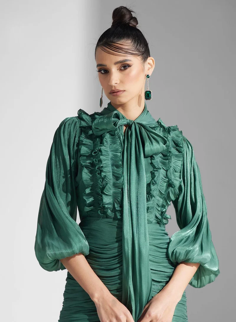 جولدن ابل Tie Neck Puff Sleeve Dress