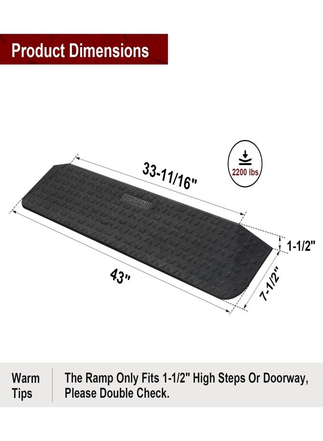 Ruedamann 1-1/2" Rise Threshold Ramps for Doorways, 2200 Lbs Capacity Wider Rubber Threshold Ramp, Special Non-Slip Portable Wheelchair Ramp, Handicap Ramp for Thresholds, Power Scooters, Cuttable - Image 2