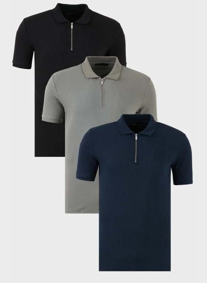 بوراتي تيشيرت بولو رجالي قطن بياقة بولو بسحاب نصفي عبوة من  قطع