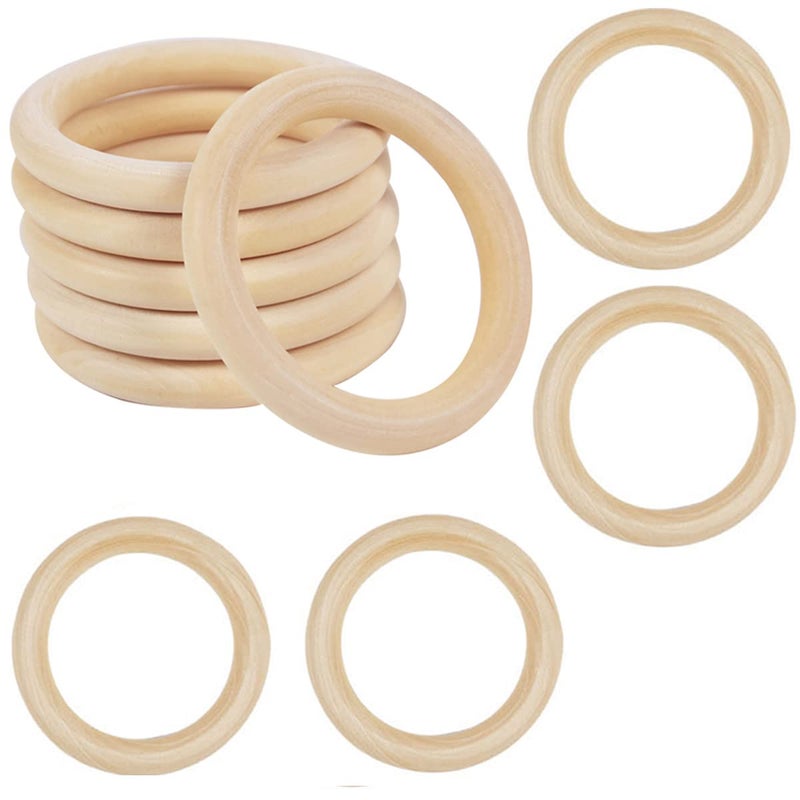 PONGJA 10 PCS 80mm Unfinished Wooden Rings for Craft  Nature Solid Wood for DIY Crafts Without Paint Macrame Pendant and Connectors Jewelry Making