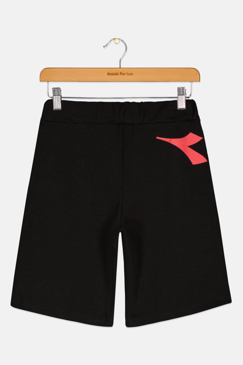DIADORA Kids Boy Brand Logo Pull-On Shorts, Black/White - Image 2