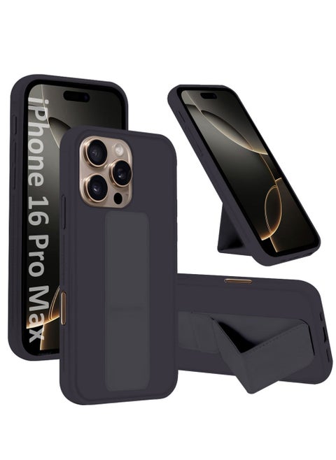 (for Apple iPhone 16 Pro Max) Case Premium PU Leather Back Cover with Stand Function Shockproof and Anti Scratch Finger Grip Case Cover / Dark Purple