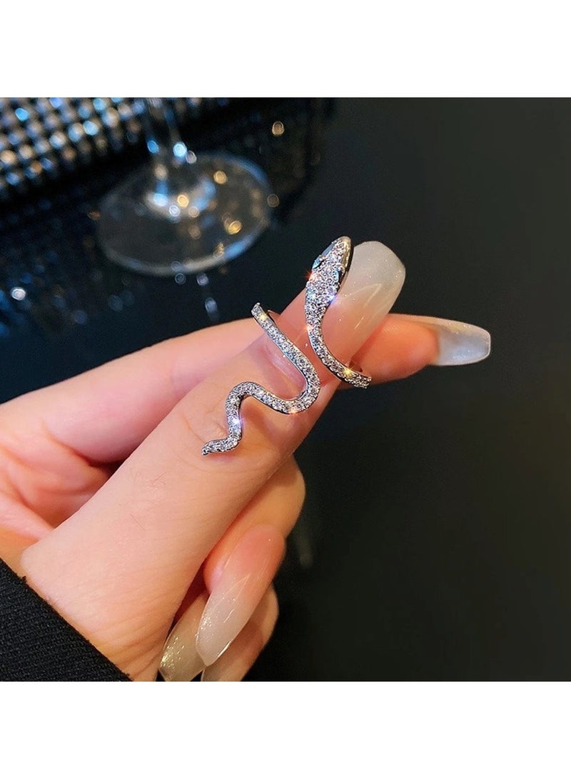 Huitich Elegant Snake Design Crystal Ring Silver Size 6 - Image 3