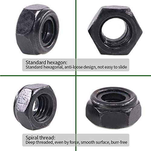 Keadic 100 Pieces Metric Black Zinc Plated Nylon Insert Lock Nuts Assortment Kit for Matching Screws or Bolts - 7 Sizes：M3 M4 M5 M6 M8 M10 M12 - Image 4