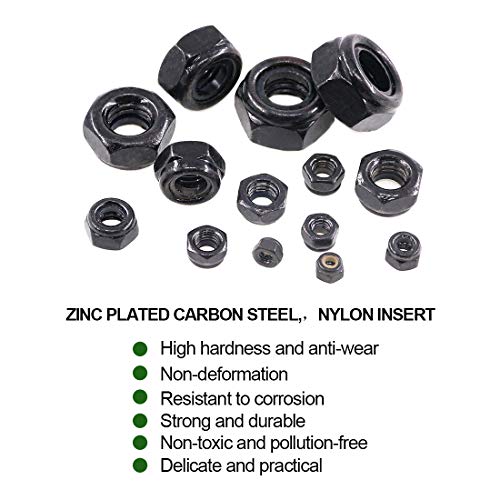 Keadic 100 Pieces Metric Black Zinc Plated Nylon Insert Lock Nuts Assortment Kit for Matching Screws or Bolts - 7 Sizes：M3 M4 M5 M6 M8 M10 M12 - Image 5