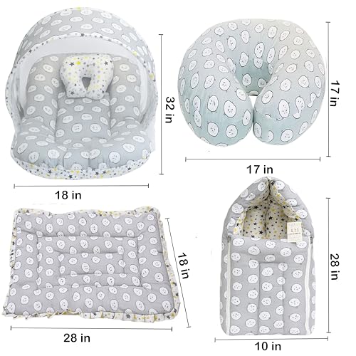 Infantbond by Fareto Baby Bedding Set Essentials Combo | Baby Bed | Carry Bag | Sleeping Bag | Hand Carry Bed | Feeding Pillow (0-6 Months)(All in 1) (Grey Ship) - Image 5