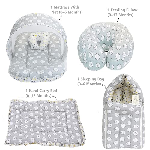 Infantbond by Fareto Baby Bedding Set Essentials Combo | Baby Bed | Carry Bag | Sleeping Bag | Hand Carry Bed | Feeding Pillow (0-6 Months)(All in 1) (Grey Ship) - Image 3