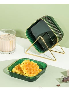 MIXDE 8 Pack Clear Plastic Plates Dessert Plates With Rack Green  - Image 4