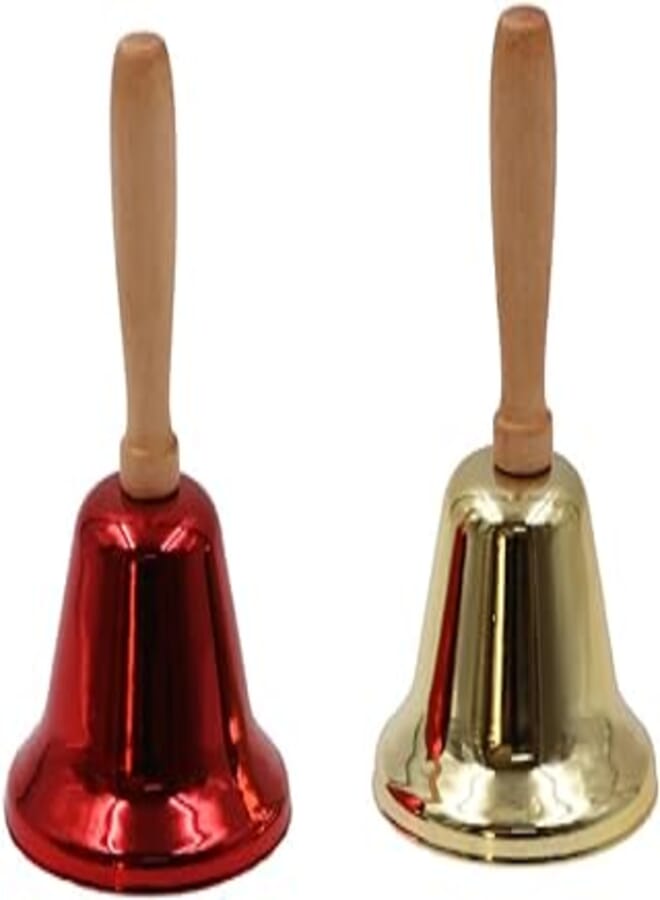 FASHION MANIA 2pcs Wooden Handle Rattle Baby Decor Adultos Baby Music Toy Small Hand Bell Dinner Call Bell Service Bell Wedding Small Pendant Adult Bell Little Bell Dinner Party Red 