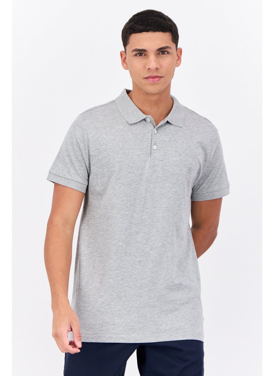 French Connection Men Regular Fit Brand Logo Short Sleeve Polo Shirt, Heather Grey  - Image 1