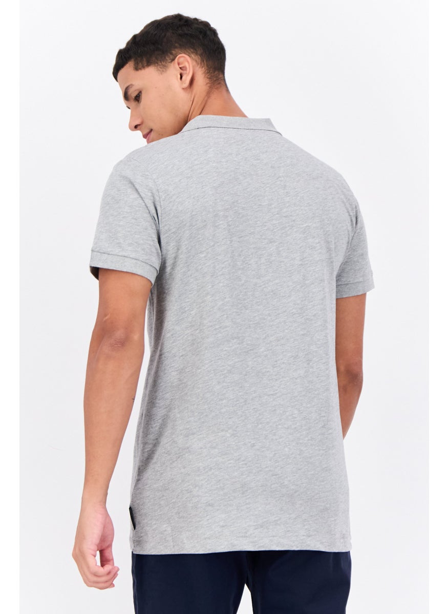 French Connection Men Regular Fit Brand Logo Short Sleeve Polo Shirt, Heather Grey  - Image 3