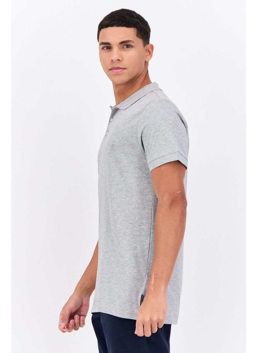 French Connection Men Regular Fit Brand Logo Short Sleeve Polo Shirt, Heather Grey  - Image 2