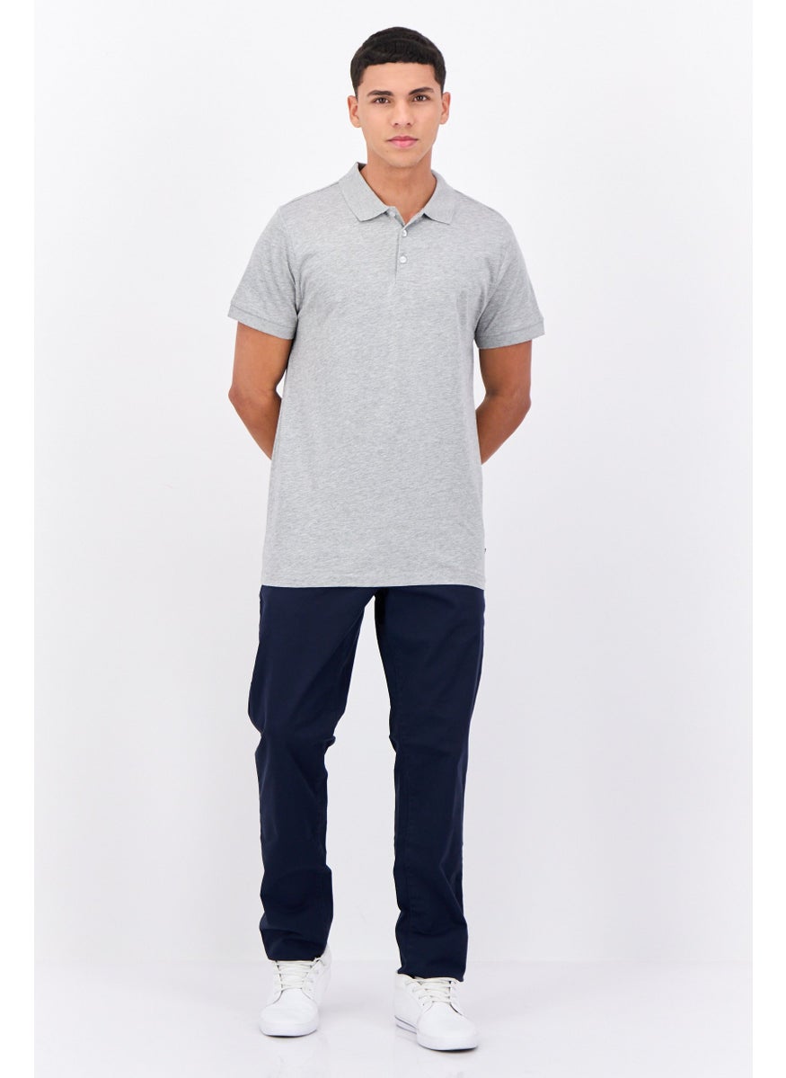 French Connection Men Regular Fit Brand Logo Short Sleeve Polo Shirt, Heather Grey  - Image 4