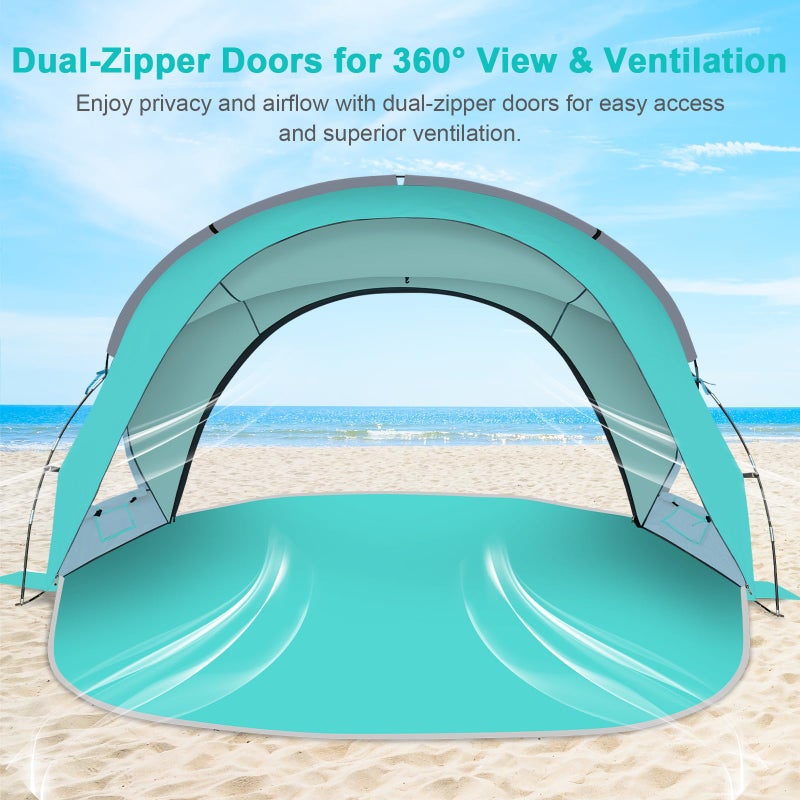 Gorich Beach Tent Sun Shelter with UPF50+ UV Protection for 1-2/3/4-5/6-7 Person, Lightweight & Portable Beach Shade Canopy with 2 Zippered Doors, Easy Setup Family Beach Umbrella - Image 3