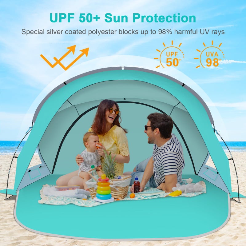 Gorich Beach Tent Sun Shelter with UPF50+ UV Protection for 1-2/3/4-5/6-7 Person, Lightweight & Portable Beach Shade Canopy with 2 Zippered Doors, Easy Setup Family Beach Umbrella - Image 4