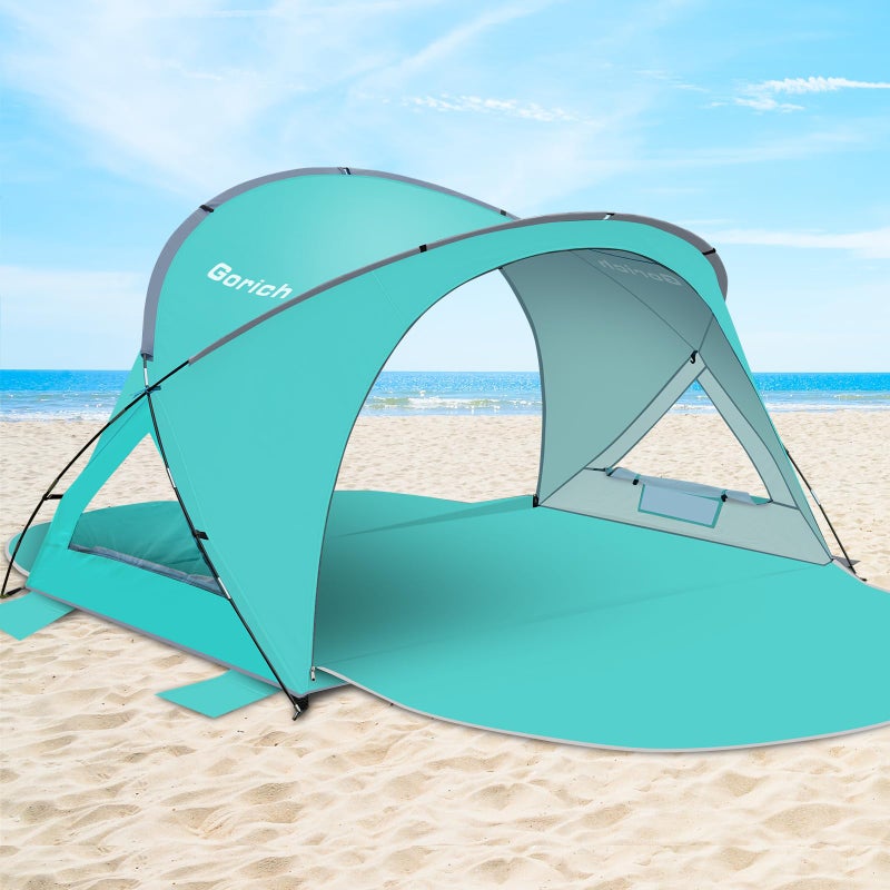 Gorich Beach Tent Sun Shelter with UPF50+ UV Protection for 1-2/3/4-5/6-7 Person, Lightweight & Portable Beach Shade Canopy with 2 Zippered Doors, Easy Setup Family Beach Umbrella - Image 1