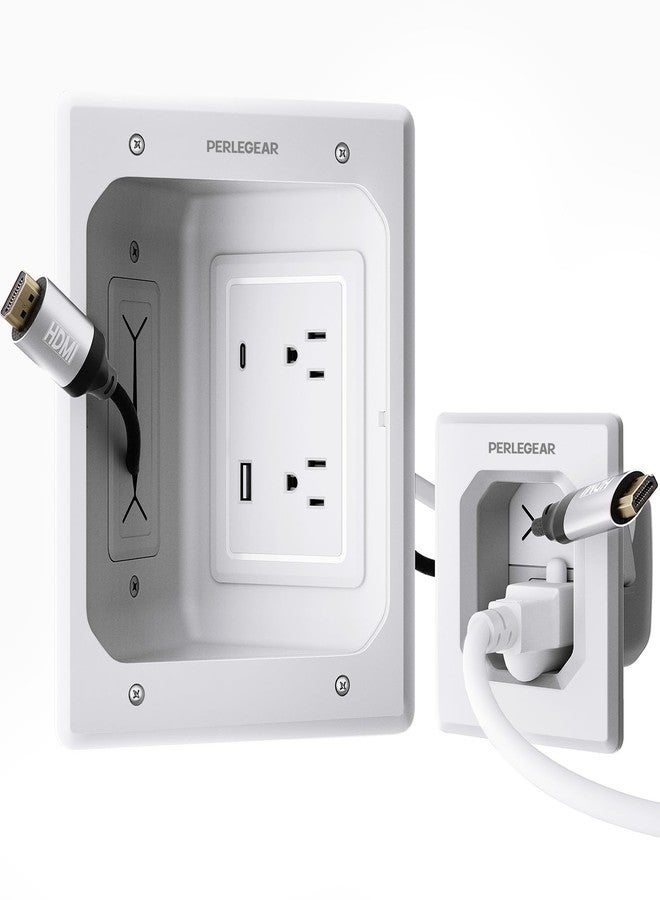 Perlegear Cord Hider for Wall Mount TV with AC Outlets, USB-A and USB-C Ports, in-Wall Cable Management Kit, Includes Drill Templates, Dust Bags, Drywall Saw, Extension Cord - Image 1