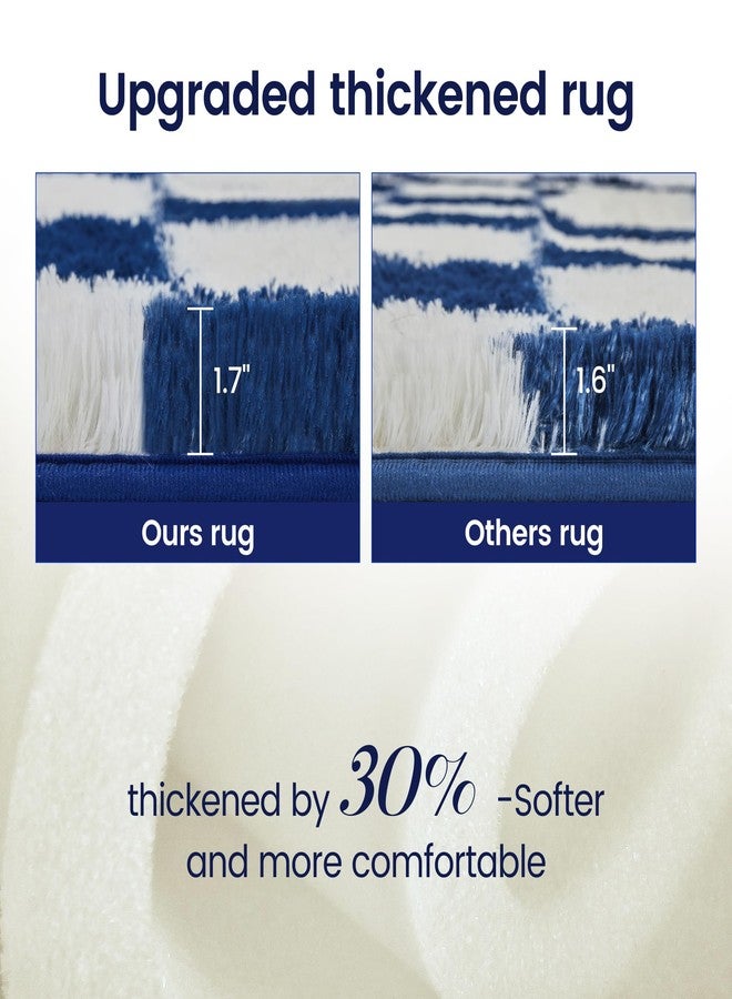 TOOHUB Super Soft Rug for Bedroom, 5x7 ft Blue and White Area Rug Classic Checkered Shaggy Anti-Skid High Pile Soft Fluffy Rug Fuzzy Carpet for Living Room Bedroom Kids Room Nursery, Dorm - Image 5