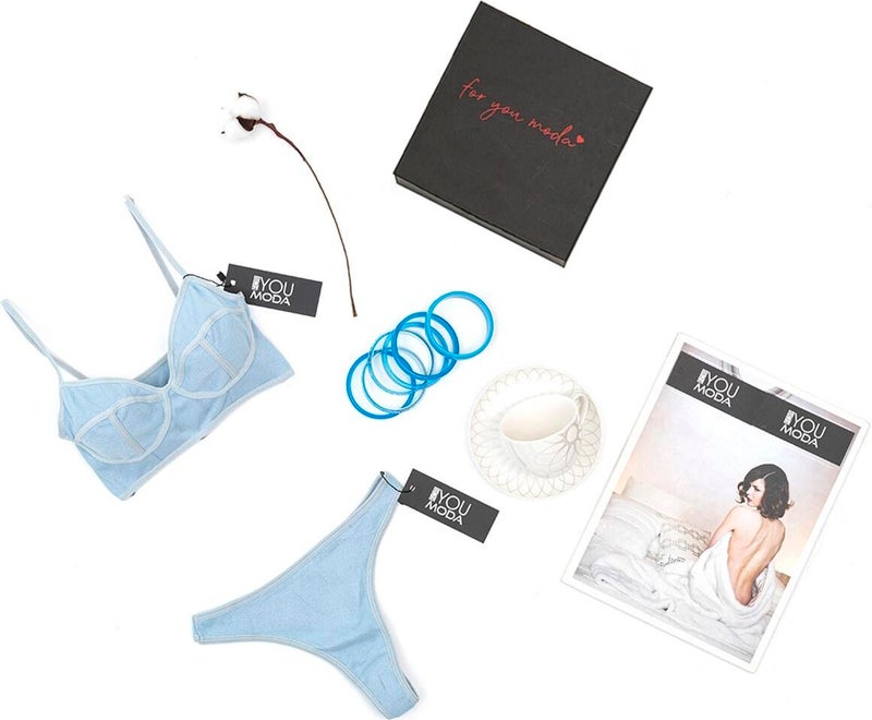 For You Lingerie 2-Piece Bralet Slip Blue Set S27661 - Image 2