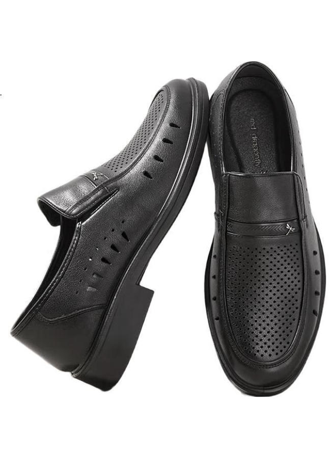 RED DRAGONFLY Hongqingting Men'S Leather Shoes, Business Casual Shoes, Cowhide Hollow Breathable Men'S Shoes, Wta43335, Black, Size 42 - Image 2
