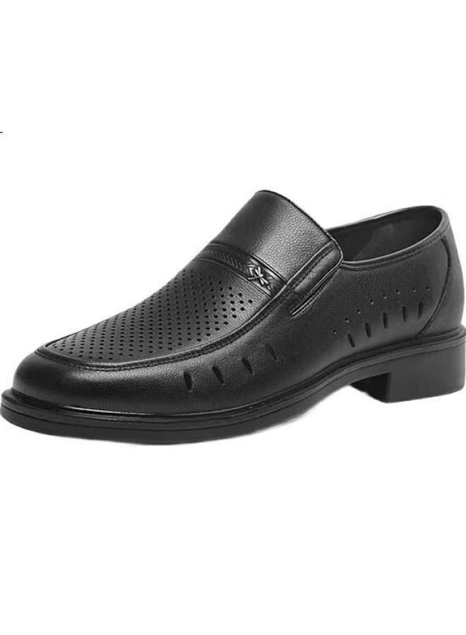 RED DRAGONFLY Hongqingting Men'S Leather Shoes, Business Casual Shoes, Cowhide Hollow Breathable Men'S Shoes, Wta43335, Black, Size 42 - Image 1