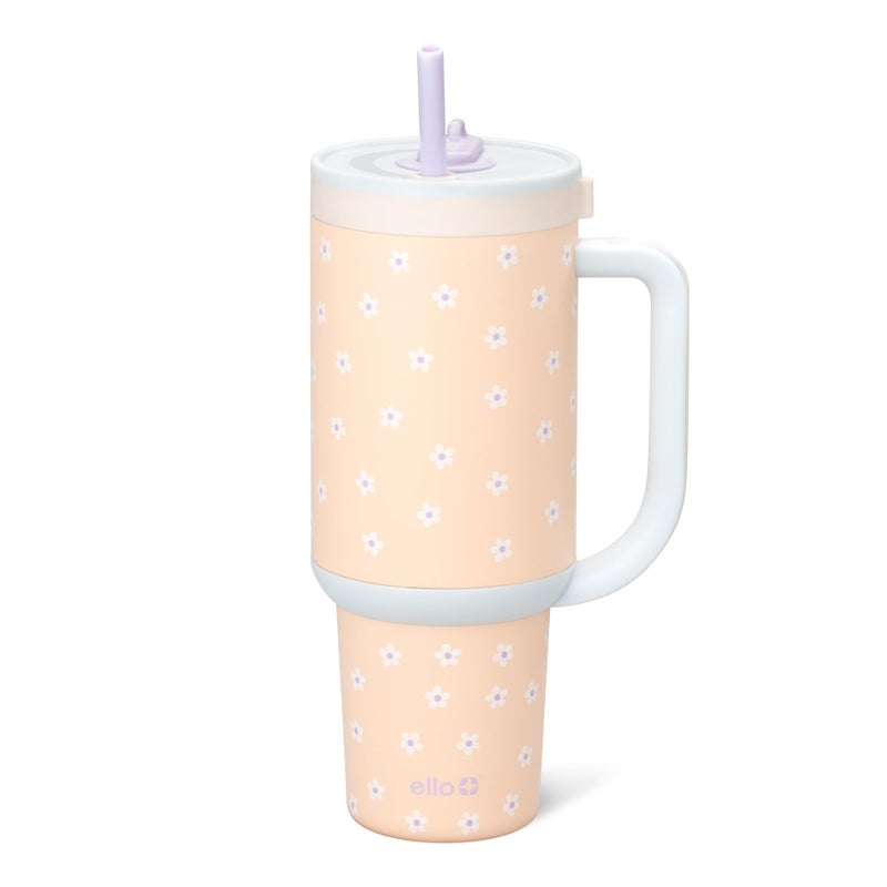 Ello Oasis 40 oz Tumbler with Handle & Retracting Straw | Reusable Insulated Stainless Steel Cup 100% Leakproof, Gifts for Teens Women Men | Keeps cold for 24 Hours, Cup Holder Friendly, Daisies - Image 1