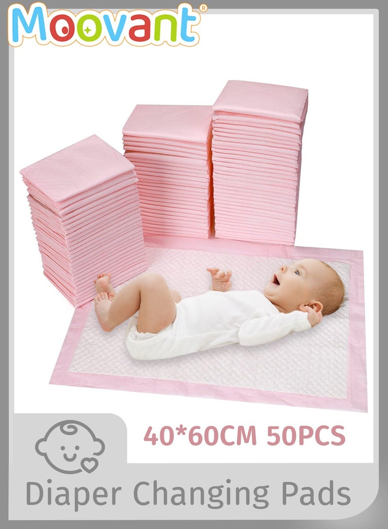 Moovant 50 PCS Disposable Changing Diaper Pad, Thickened Leak-Proof Changing Table Pads, Large Bed Protector Mat, Breathable Chucks Pads, Momy Birthing Mattress, for Baby Adult, 40*60cm, Pink - Image 1