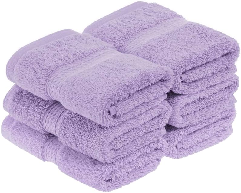 Superior Easy clean surface Egyptian Cotton Pile Face Towel/Washcloth Set of 6, Ultra Soft Luxury Towels, Thick Plush Essentials, Absorbent Heavyweight, Guest Bath, Hotel, Spa, Home Bathroom, Shower Basics, Purple Low wear optimized design - Image 1