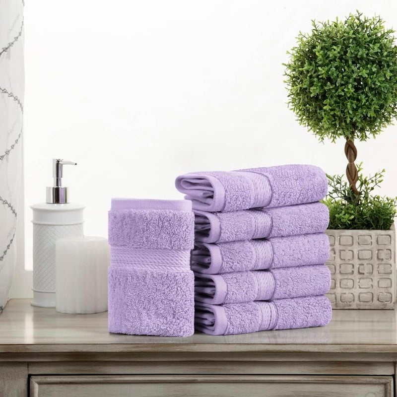 Superior Easy clean surface Egyptian Cotton Pile Face Towel/Washcloth Set of 6, Ultra Soft Luxury Towels, Thick Plush Essentials, Absorbent Heavyweight, Guest Bath, Hotel, Spa, Home Bathroom, Shower Basics, Purple Low wear optimized design - Image 2