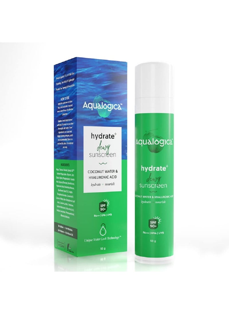 Aqualogica Aqualogica Hydrate+ Hyaluronic Acid SPF 50 Sunscreen with PA+++ for UVA/B & Blue Light Protection | Device Screen Light & Sun Damage Protector | Fragrance Free | 1.76 Oz/50 g 