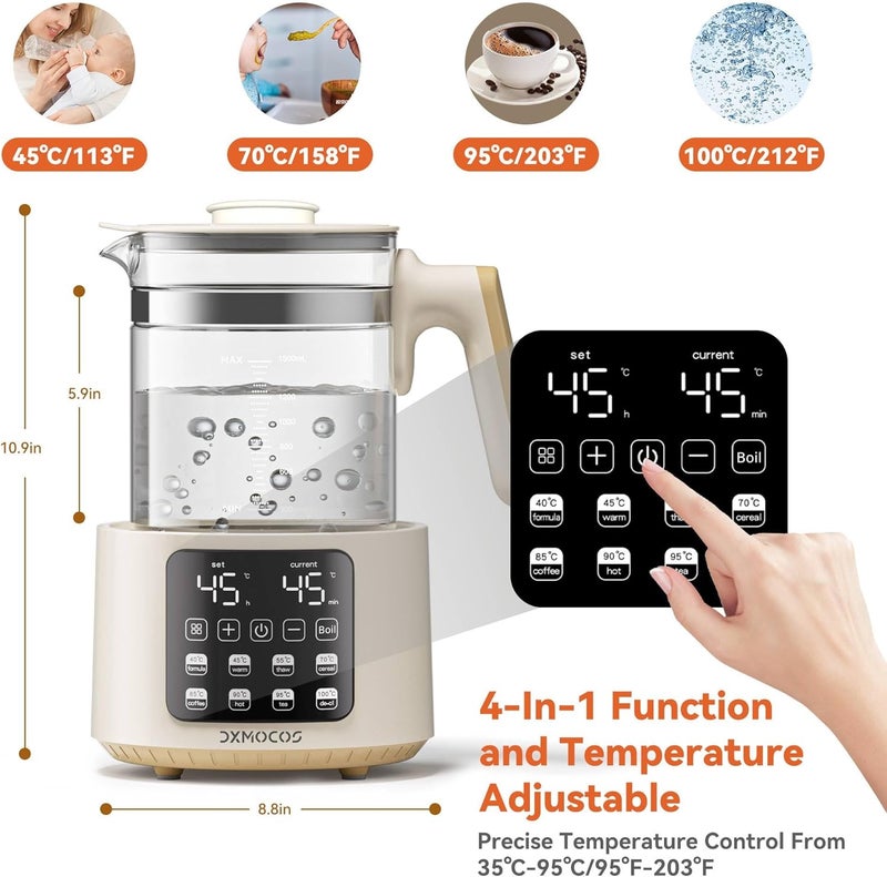 Dxmocos Electric Kettle with Temperature Control, 1.5L Large Capacity Stainless Steel Water Boiler, 40°C to 100°C Adjustable, 72H Keep Warm, Type G Plug, Kettle for Coffee, Tea, Milk Powder - Image 4