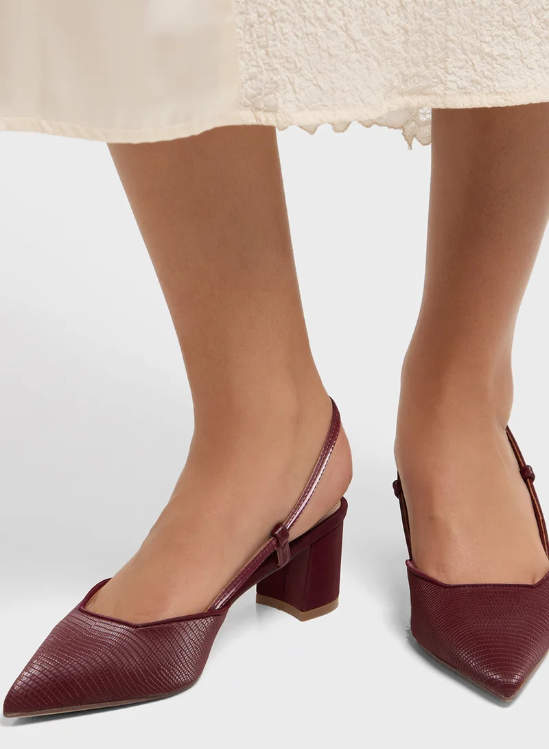 ايلا Textured Block Heel Back Strap Pump