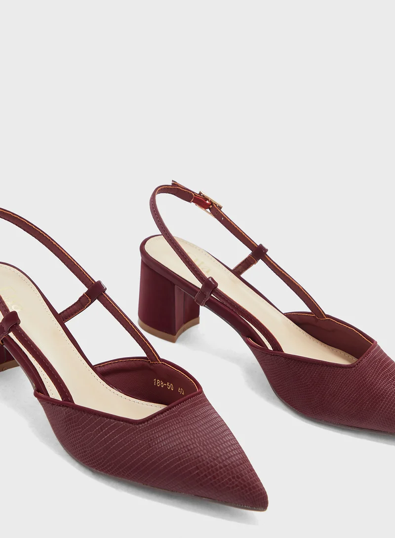 ايلا Textured Block Heel Back Strap Pump