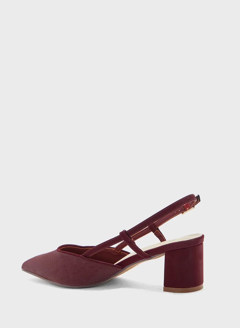 ايلا Textured Block Heel Back Strap Pump
