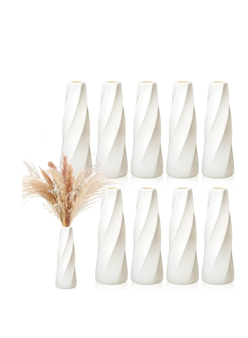 Suntown 10 قطعة مزهرية زهور بلاستيكية مركبة، مزهرية زهور مخروطية بيضاء طويلة ذات مظهر سيراميكي مزهرية براعم صغيرة غير قابلة للكسر لمركز الزينة حفلات الزفاف ديكورات غرفة المعيشة - Image 1
