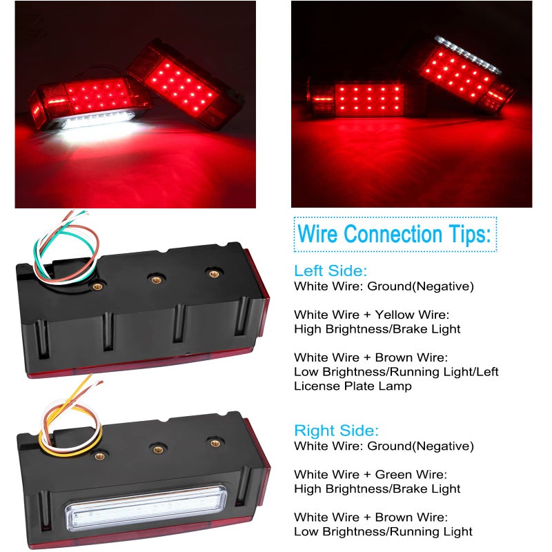 LIMICAR Submersible Boat Trailer Lights, LED Trailer Lights for Utility Trailer, Stop Brake White Backup Reverse License Plate Lights with Wiring Harness, Side Marker, 3rd Light Bar for Boat RV Truck - Image 5