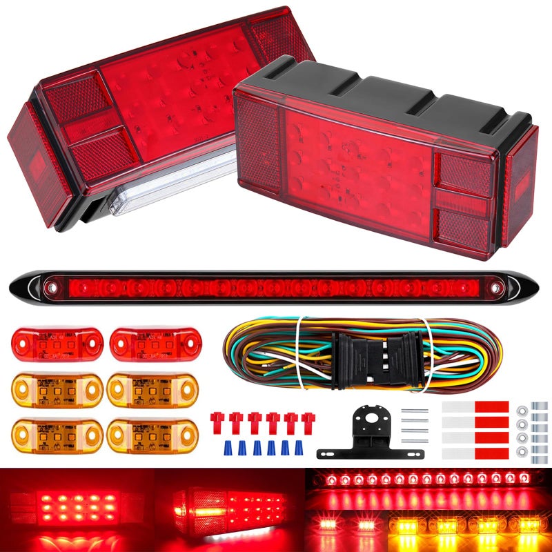 LIMICAR Submersible Boat Trailer Lights, LED Trailer Lights for Utility Trailer, Stop Brake White Backup Reverse License Plate Lights with Wiring Harness, Side Marker, 3rd Light Bar for Boat RV Truck - Image 1