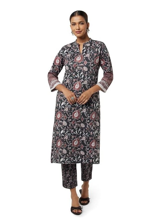 BIBA Women Spandex Blend Straight Printed KURTA WITH PANT Set 2XL - Image 1