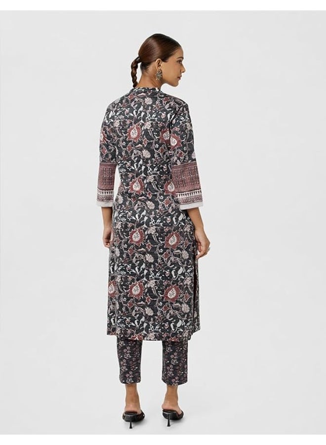 BIBA Women Spandex Blend Straight Printed KURTA WITH PANT Set 2XL - Image 2