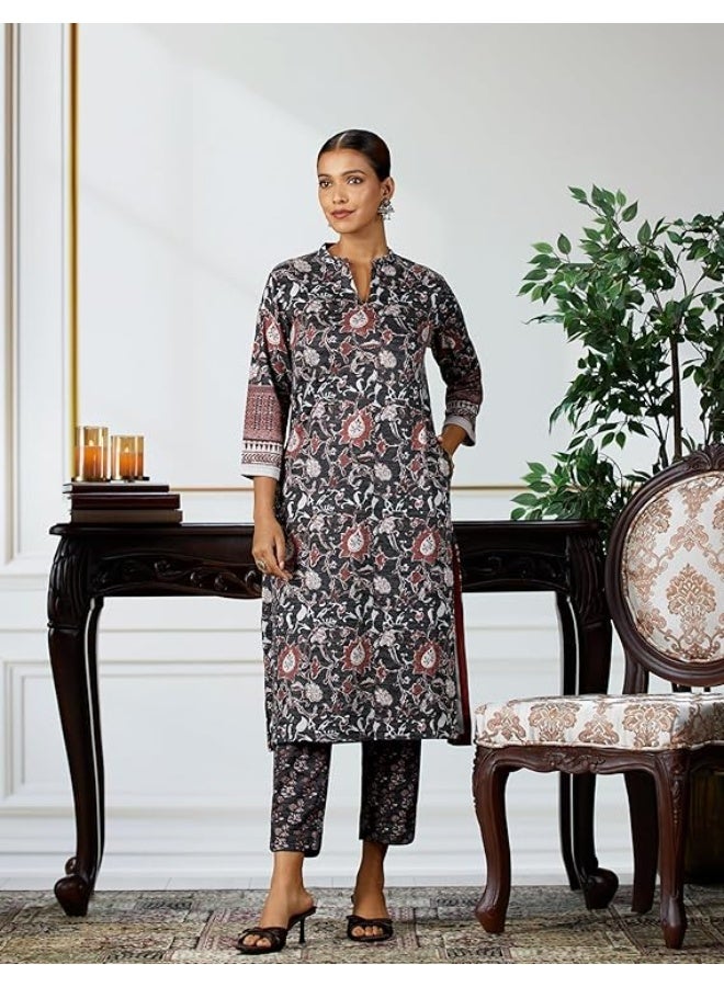 BIBA Women Spandex Blend Straight Printed KURTA WITH PANT Set 2XL - Image 3