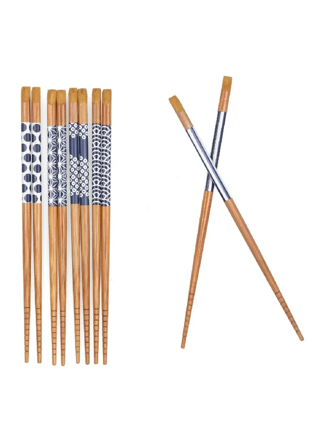 بين سيرفي طقم عيدان طعام من الخيزران بتصميمات متنوعة  قطع بني وأزرق