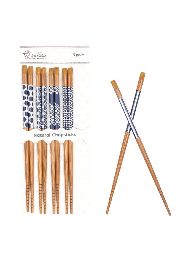 بين سيرفي طقم عيدان طعام من الخيزران بتصميمات متنوعة  قطع بني وأزرق - Image 3