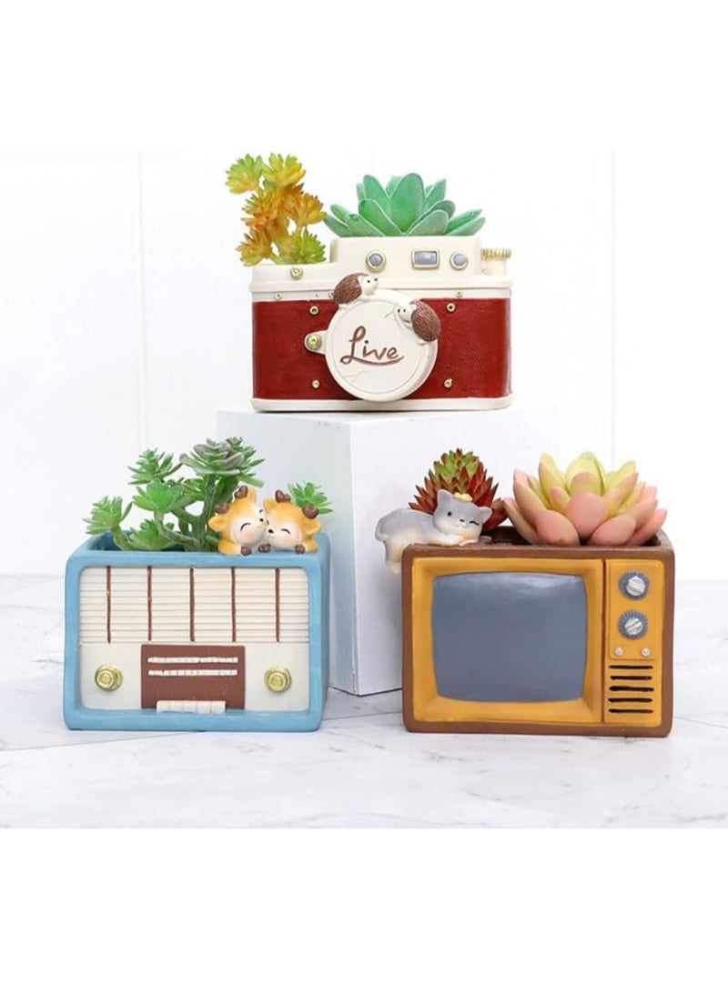 Generic Resin Succulent Plant Pot, Retro Radio Succulent Plant Pot/Plant Pot/Flower Pot/Bonsai Pot for Herbs, Succulents, Cactus Pen Holder, Suitable for Home Decoration Micro Landscape (Telephone)  - Image 3