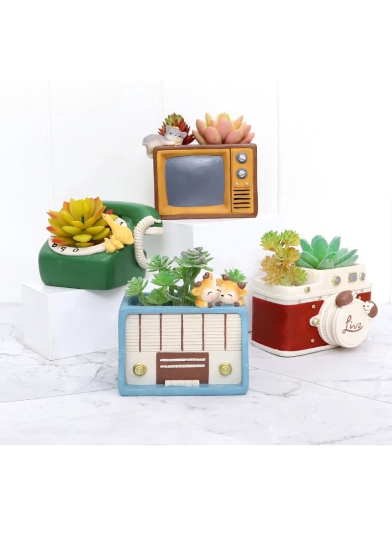 Generic Resin Succulent Plant Pot, Retro Radio Succulent Plant Pot/Plant Pot/Flower Pot/Bonsai Pot for Herbs, Succulents, Cactus Pen Holder, Suitable for Home Decoration Micro Landscape (Telephone)  - Image 4