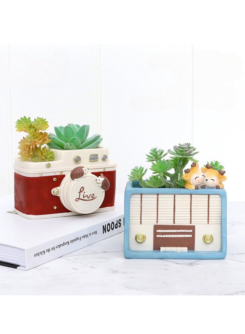 Generic Resin Succulent Plant Pot, Retro Radio Succulent Plant Pot/Plant Pot/Flower Pot/Bonsai Pot for Herbs, Succulents, Cactus Pen Holder, Suitable for Home Decoration Micro Landscape (Telephone)  - Image 5