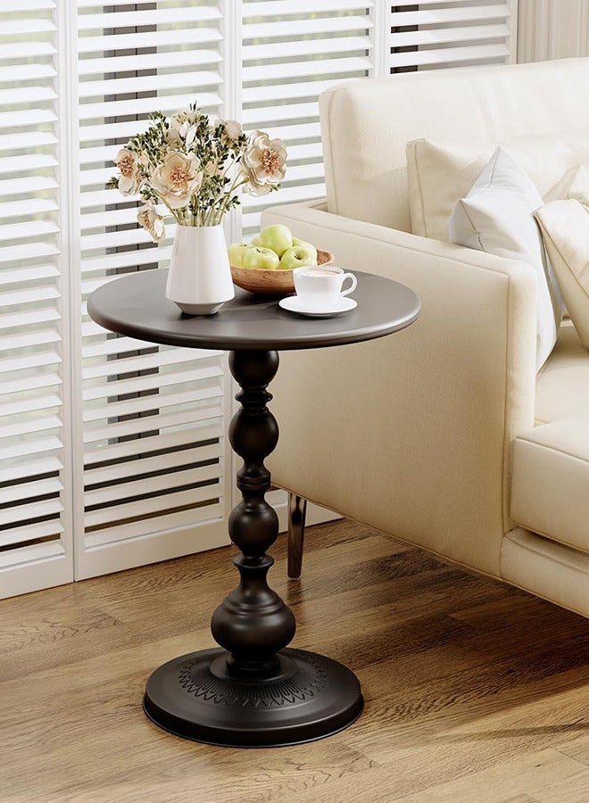 Nadrab Vintage Black Metal Round Side Table 35cm, Carved Decorative End Table for Sofa Living Room Bedroom - Image 1